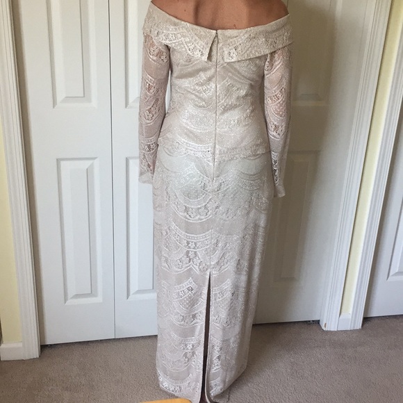 David’s Bridal Lace Champagne Metallic Gown - Picture 2 of 8